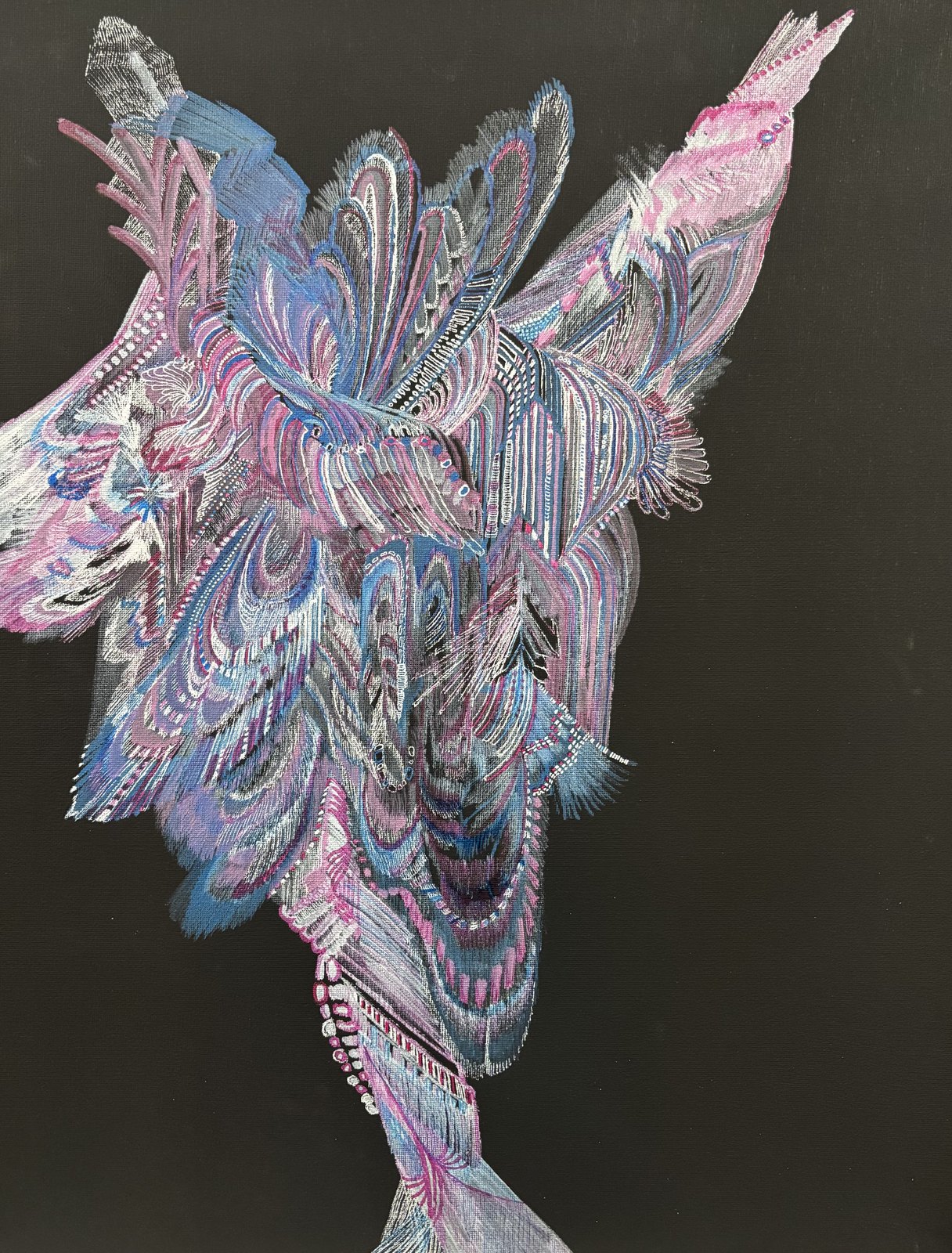 Signal Passing, oil and ink on canvas, 2026